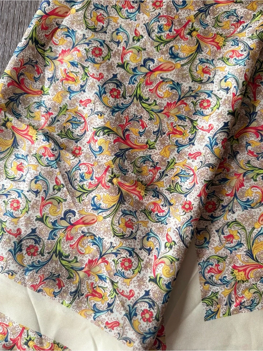 Vintage 100% Silk Floral Scroll Scarf Made in Italy Square 34x34 Made in Italy